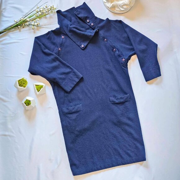 Timeless Vintage Canadian Holt Renfrew Blue Wool Tunic/Dress - Picture 10 of 13